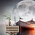 Moonlight Boat Serenity Wall Mural – Dreamy Lake & Full Moon Landscape Wallpaper