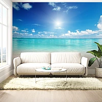 Bright Ocean Horizon Wall Mural – Sunny Beach Sky Design