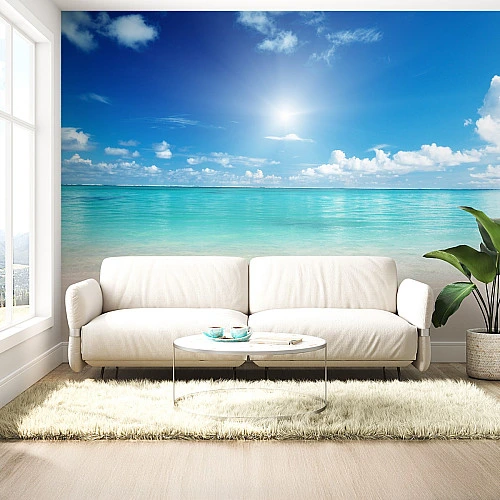 Bright Ocean Horizon Wall Mural – Sunny Beach Sky Design
