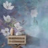 Soft Magnolia Floral Wall Mural – Artistic Blue Green Nature Design