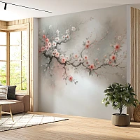 Soft Blossom Branch Wall Mural – Elegant Floral Minimal Design