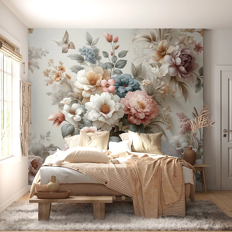 Romantic Floral Bouquet Wall Mural – Elegant Vintage Flower Design
