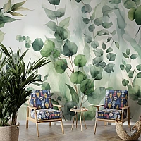 Watercolor Eucalyptus Wall Mural – Soft Green Botanical Design