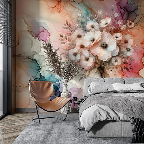 Abstract Floral Watercolor Wall Mural – Soft Color Artistic Design
