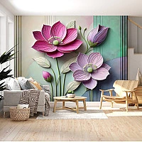 3D Modern Floral Wall Mural – Colorful Artistic Flower Wallpaper for Living Room