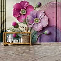 3D Pink Floral Wall Mural – Modern Abstract Flower Design