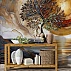 Abstract Tree Sunset Wall Mural – Artistic Gold Landscape Design