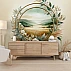 Golden Frame Botanical Landscape Wall Mural – Elegant Floral Scenic Wallpaper for Living Room