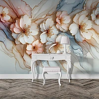 Luxury Floral Marble Wall Mural – Gold Line Artistic Design