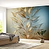 Elegant Gold Leaf Wall Mural – Minimal Botanical Line Art Design
