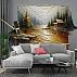 Golden Forest Cabin Wall Mural – 3D Layered Landscape Art Design