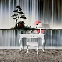 Zen Japanese Landscape Wall Mural – Abstract Line Art Nature Design