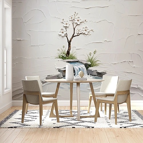 Minimal Zen Waterfall Wall Mural – 3D Textured Blossom Design