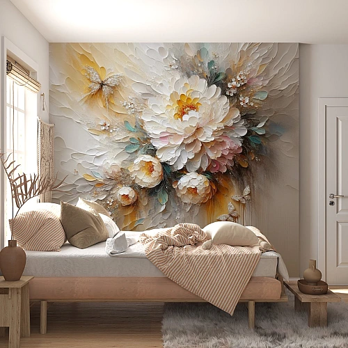 3D Floral Blossom Wall Mural – Elegant Soft Petal Art Wallpaper