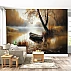 Autumn Lake Boat Wall Mural – Misty Golden Nature Landscape Design