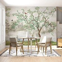 Elegant Garden Tree Wall Mural – Soft Nature Landscape Wallpaper for Dining Room