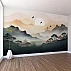 Serene Misty Mountains Wall Mural – Minimal Zen Landscape Wallpaper for Living Room