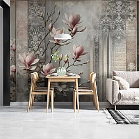 Magnolia Blossom Wall Mural – Vintage Floral Panel Design