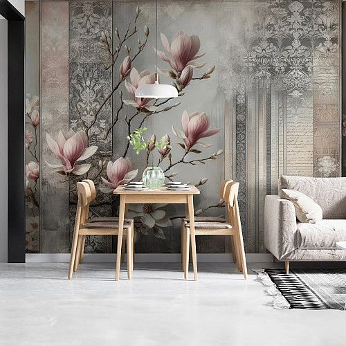 Magnolia Blossom Wall Mural – Vintage Floral Panel Design