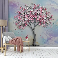 Pastel 3D Blossom Tree Wall Mural – Romantic Artistic Floral Statement Design