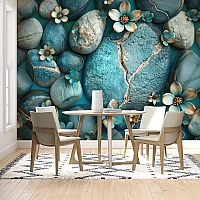 Turquoise Stone Floral Wall Mural – Luxury 3D Pebble Design