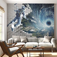 Astronaut Black Hole Wall Mural – 3D Space Breakthrough Design
