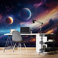 Planets Space Wall Mural – Cosmic Galaxy Horizon Design
