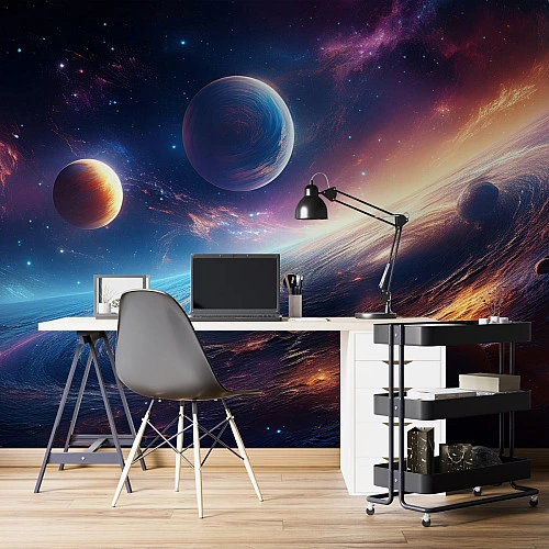 Planets Space Wall Mural – Cosmic Galaxy Horizon Design