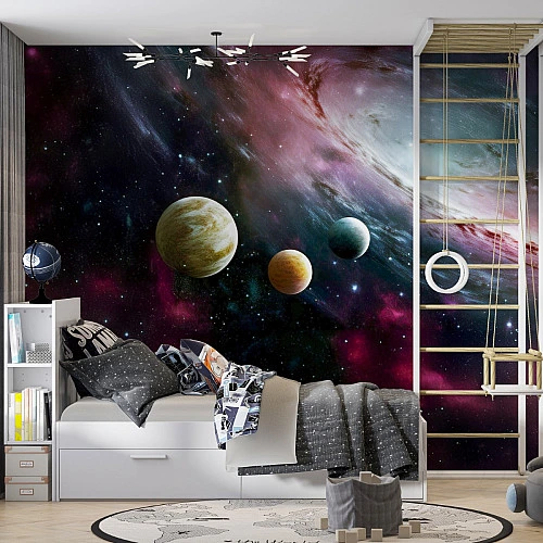 Galaxy Planets Kids Wall Mural – Space Universe Nebula Design