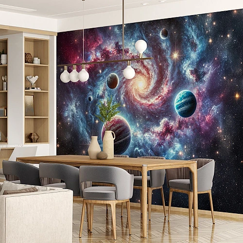 Galaxy Universe Wall Mural – Space Planets Cosmic Spiral Design