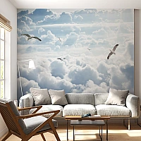 Cloud Sky Wall Mural – Seagulls Above Soft Heaven Design