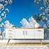 Blue Sky Blossom Wall Mural – Clouds & White Floral Frame Design