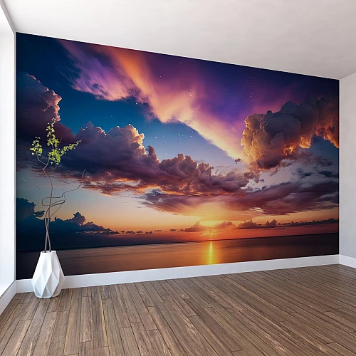 Dramatic Sunset Sky Wall Mural – Colorful Ocean Horizon Design