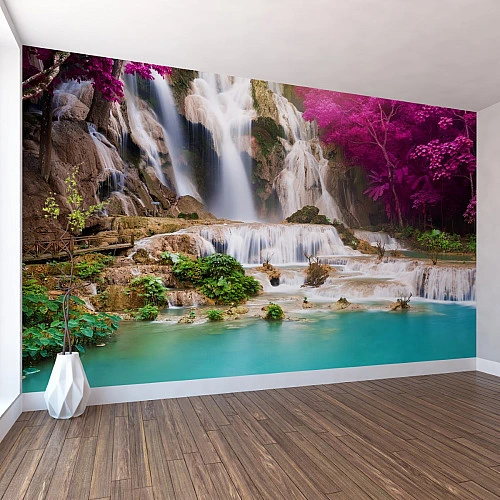 Tropical Waterfall Wall Mural – Turquoise Lagoon Nature Design