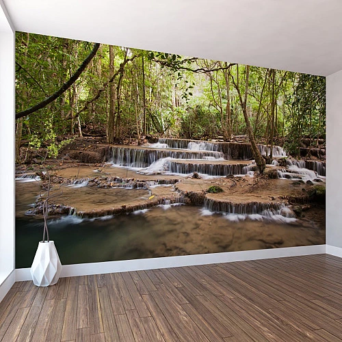Tropical Waterfall Forest Wall Mural – Natural Cascade Landscape Design