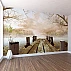 Wooden Pier Lake Wall Mural – Serene Sunrise Nature Landscape Design