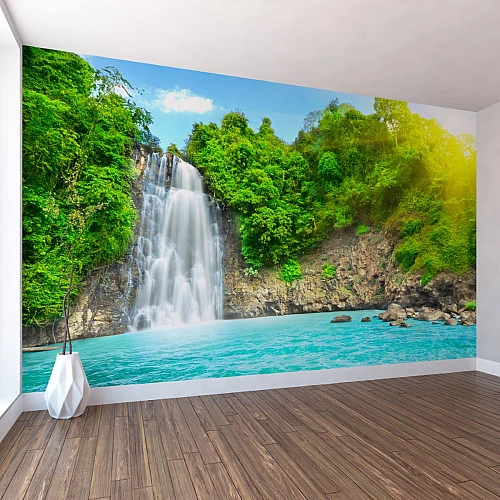 Tropical Waterfall Wall Mural – Jungle Lagoon Nature Landscape