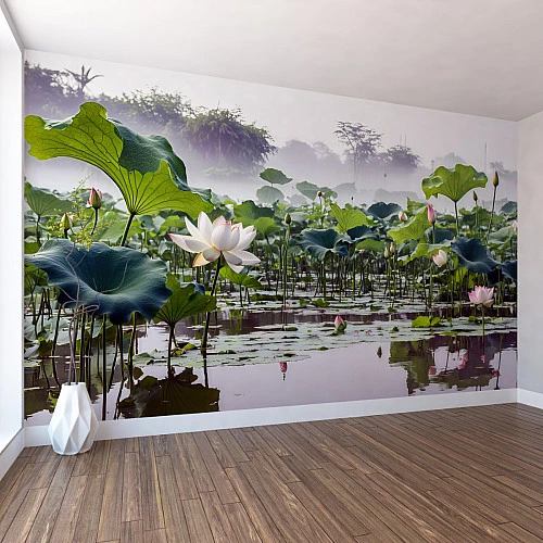 Lotus Pond Wall Mural – Serene Water Garden Nature Design