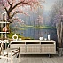 Cherry Blossom Lake Wall Mural – Serene Spring Nature Landscape Wallpaper