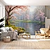 Cherry Blossom Lake Wall Mural – Serene Spring Nature Landscape Wallpaper