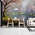 Cherry Blossom Lake Wall Mural – Serene Spring Nature Landscape Wallpaper