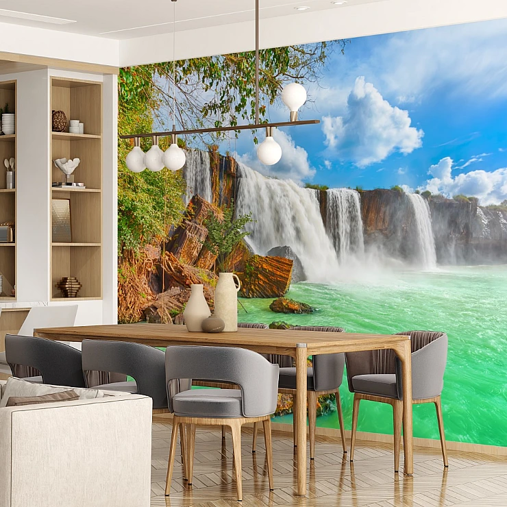 Waterfall Nature Wall Mural – Scenic Landscape River View Wallpaper