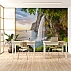 Coastal Cliff Waterfall Wall Mural – Mediterranean Sea View Wallpaper for Dining & Living Room