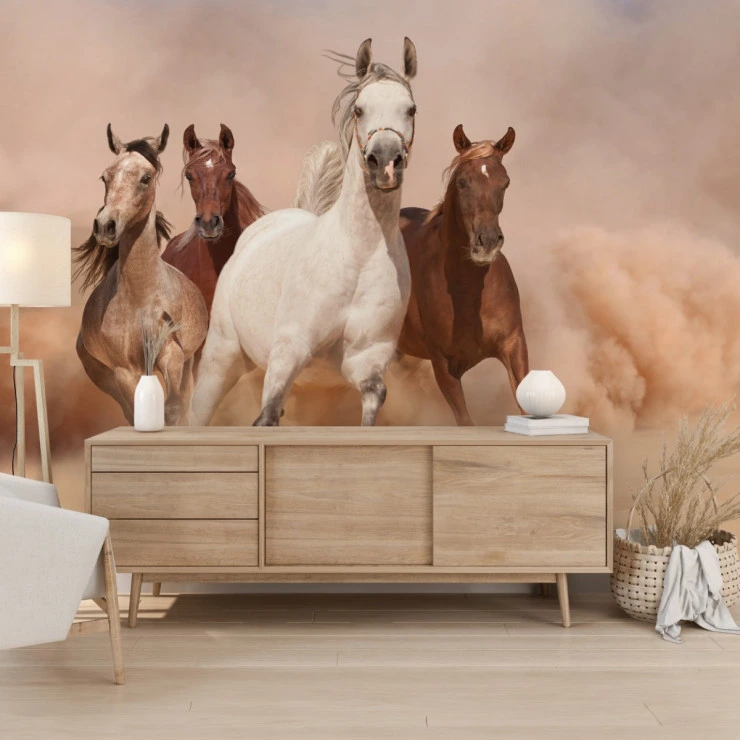Running Horses Wall Mural – Wild Desert Animal Landscape Design Running Horses Wall Mural – Wild Desert Animal Landscape Design