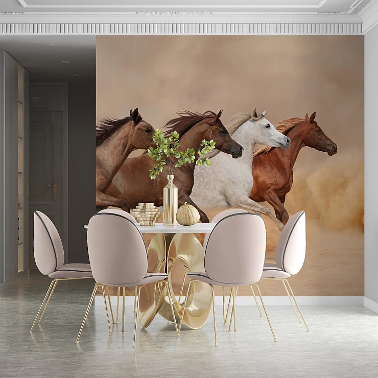 Running Horses Wall Mural – Elegant Equestrian Nature Design Running Horses Wall Mural – Elegant Equestrian Nature Design