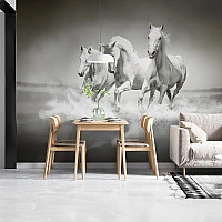 Black & White Running Horses Wall Mural – Elegant Monochrome Animal Art
