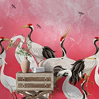 Japanese Crane Wall Mural – Elegant Red Artistic Bird Design