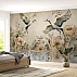 Elegant Crane Floral Wall Mural – Soft Beige Nature Reflection Design