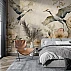 Elegant Crane Floral Wall Mural – Soft Beige Nature Reflection Design