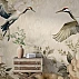 Elegant Crane Floral Wall Mural – Soft Beige Nature Reflection Design